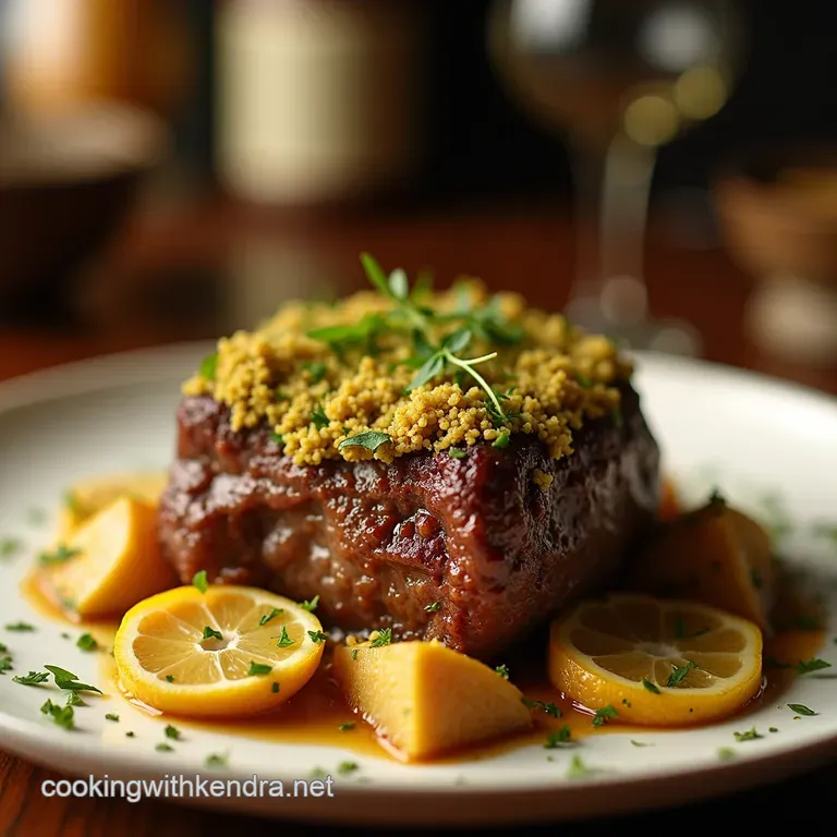 SlowBraised Lamb Shoulder with Preserved Lemon Herb Crust presentation