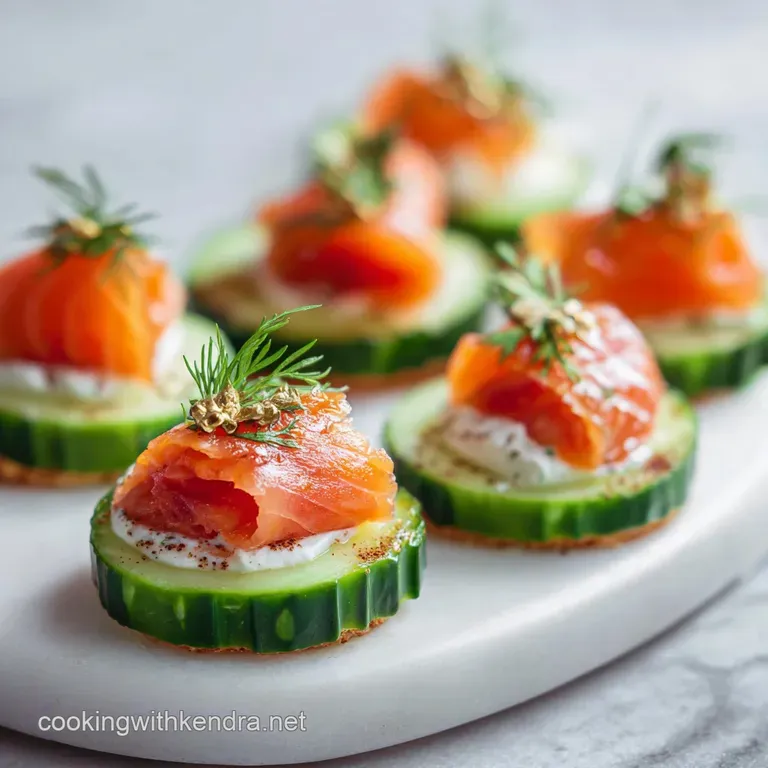 Elegant appetizer: a cucumber cup cradles delicate folds of salmon, accented with fresh dill, on a white serving platter.