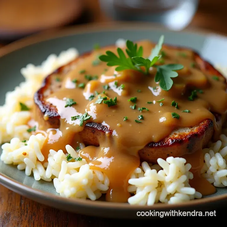 Smothered Country Pork Chops with Creamy Onion Gravy Fluffy Rice