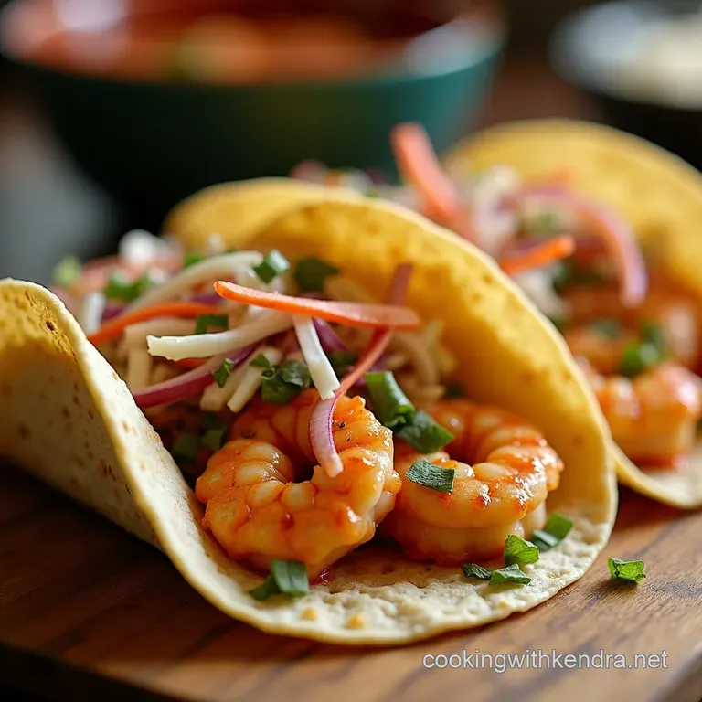 Speedy Shrimp Tacos with Zesty Slaw presentation