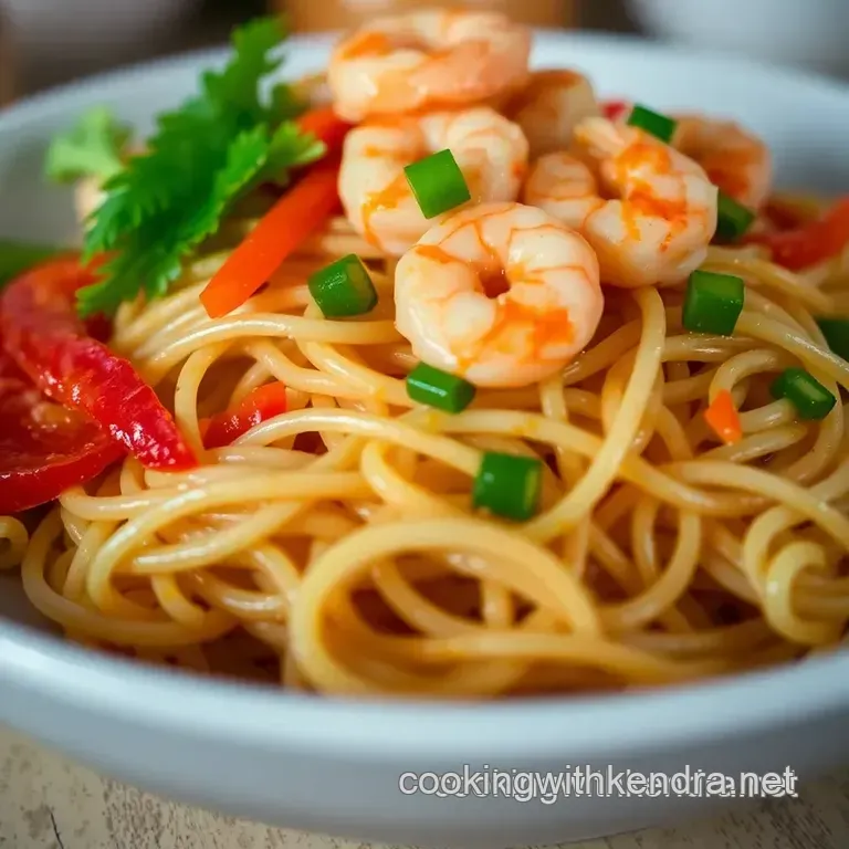 Spicy Shrimp Mei Fun Noodles with Vegetables presentation