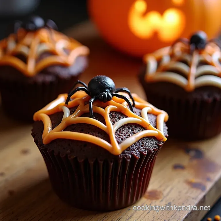 Spiderweb Chocolate Cupcakes with Ghoulish Goodies presentation