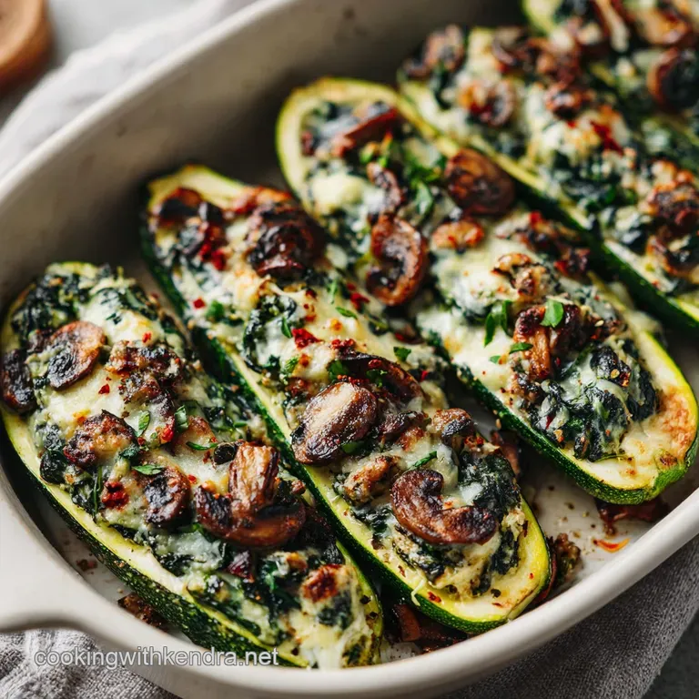 Artfully arranged zucchini boats glistening with olive oil, topped with toasted pine nuts on a white plate.