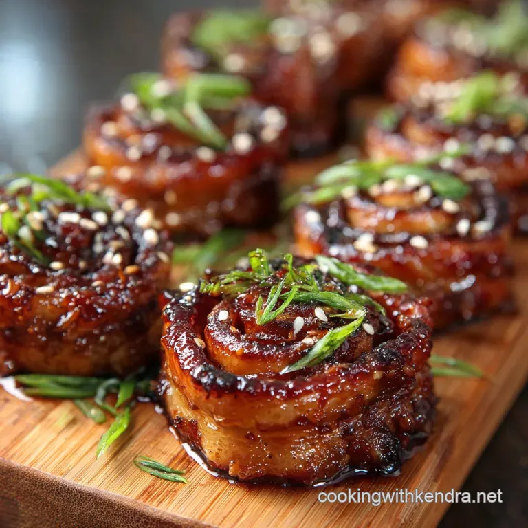 Superbowl Appetizers: Our Ultimate Sticky Bbq Pork Belly Touchdown Rolls presentation