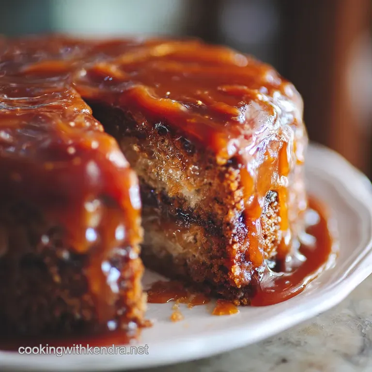 The Queens Sticky Toffee Layer Cake with Buttery Caramel Glaze presentation