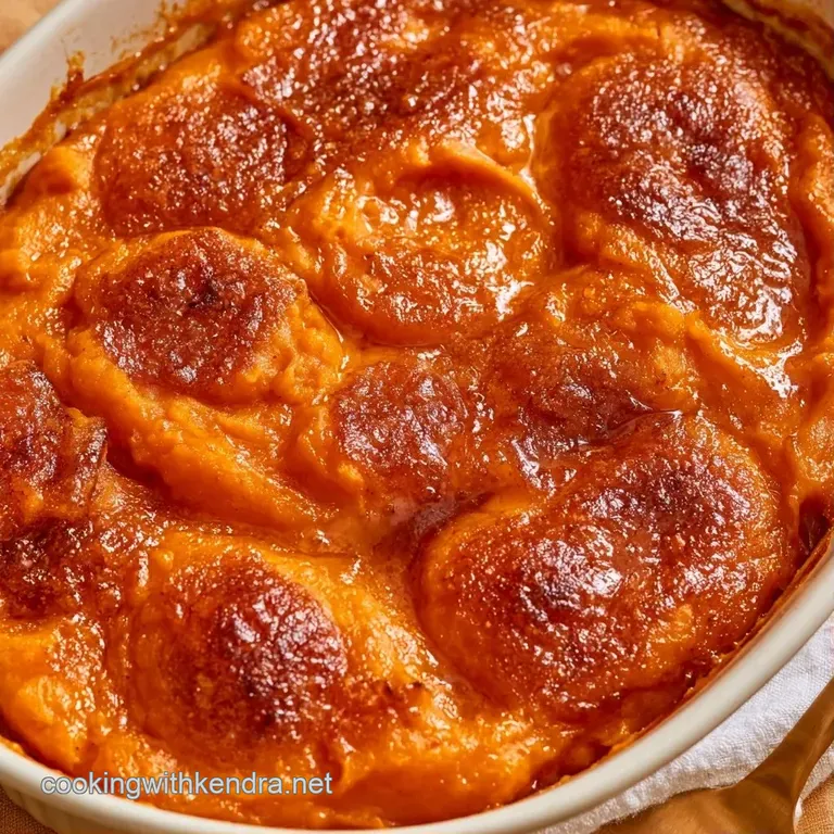 A generous scoop of vibrant orange mash topped with crunchy pecans on a white plate beside a linen napkin.