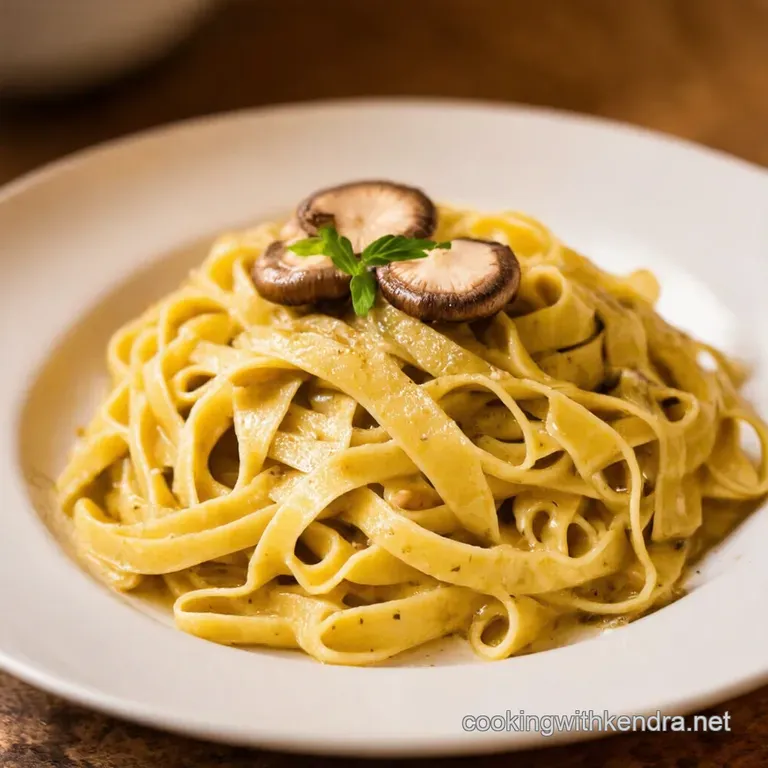 Tagliatelle with Creamy Mushroom and Truffle Oil Sauce presentation