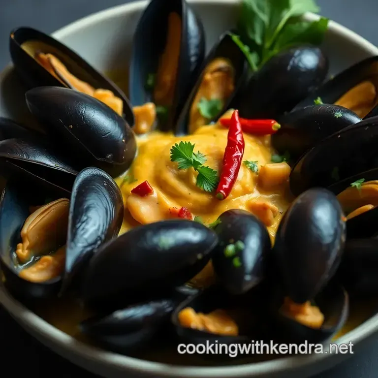 Thai Coconut Curry Mussels with Toasted Naan presentation