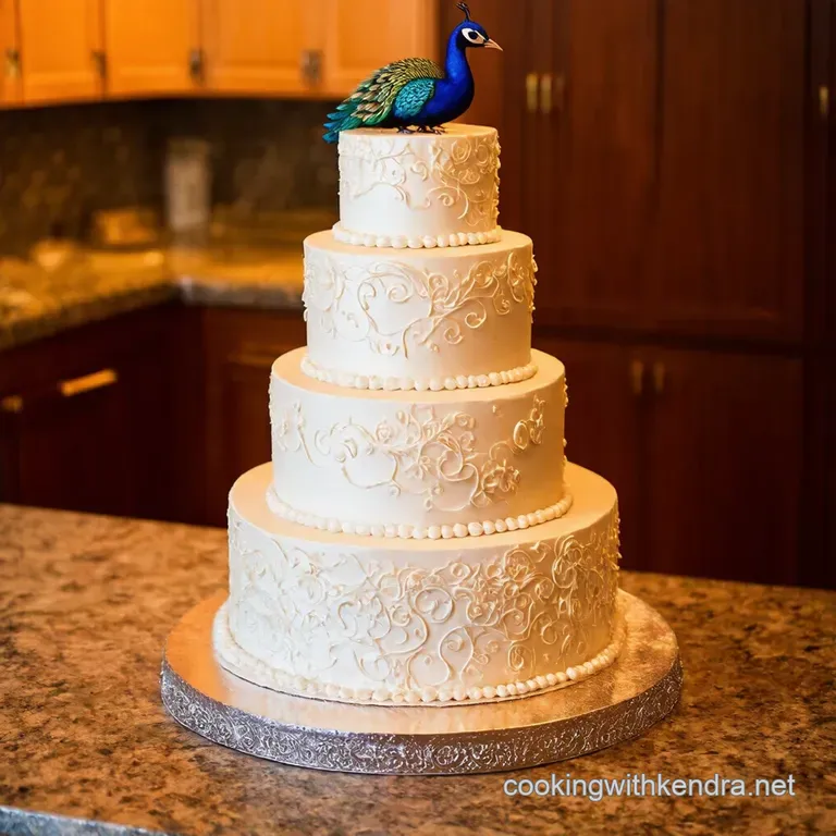 The Regal Peacock Wedding Cake presentation