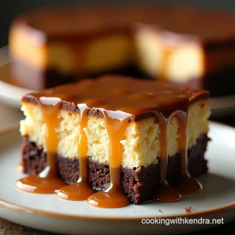The Ultimate Salted Caramel Brownie Cheesecake Fudgy Bottom Tangy Middle Gooey Top presentation