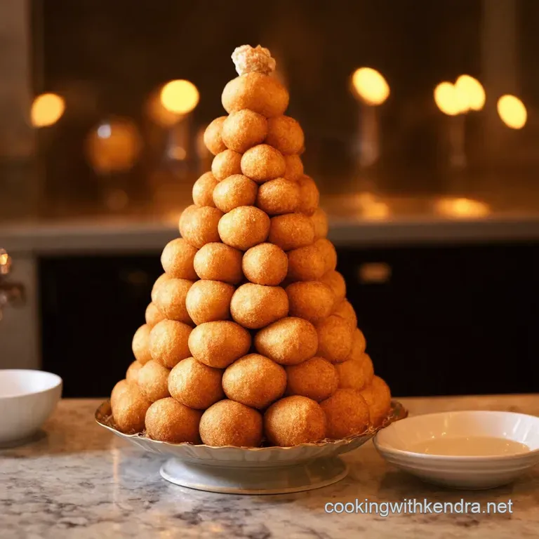 Towering Temptation Classic Croquembouche with Vanilla Bean Custard presentation