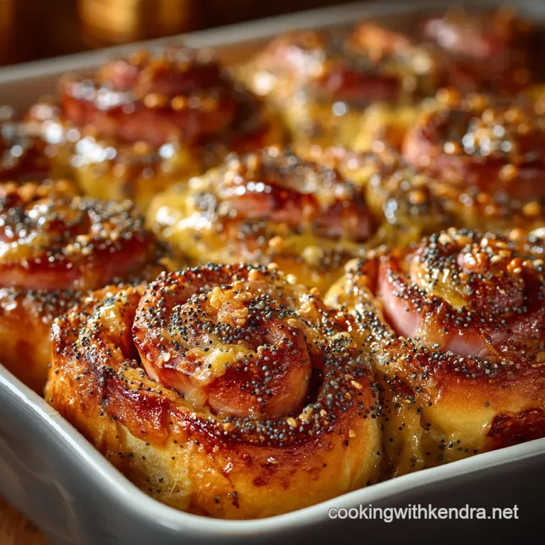 Ultimate Hot Ham and Cheese Party Rolls with Poppy Seed Glaze