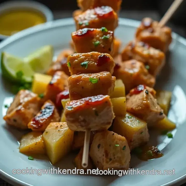 Umami-Packed Adobo Chicken Skewers with Pineapple Salsa presentation