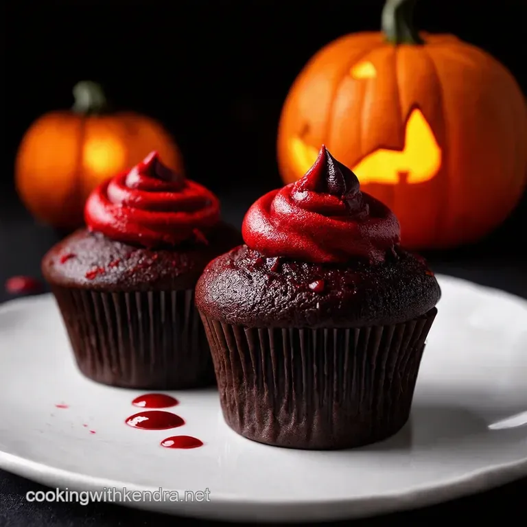 Vampire Kiss Cupcakes with Bloody Strawberry Coulis