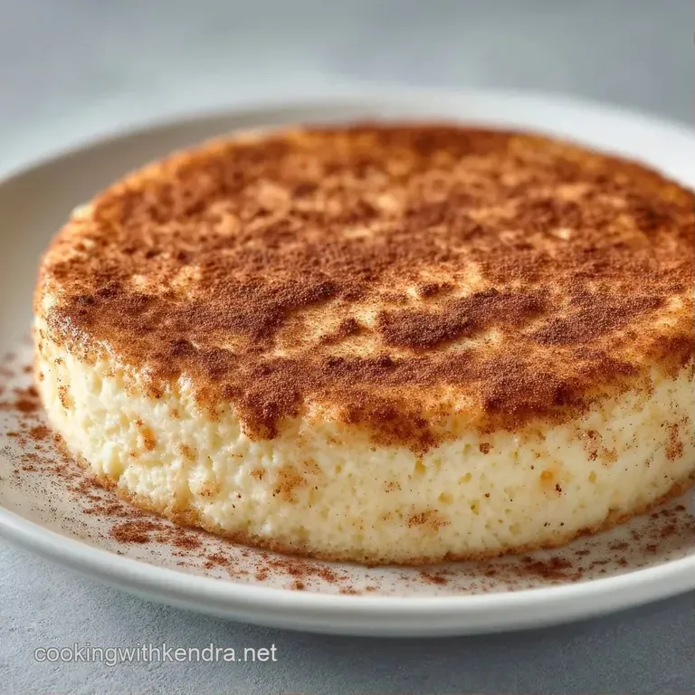 A thin slice of ivory sponge cake on a white plate, garnished with a dollop of whipped cream and a cinnamon stick.