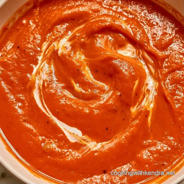Smooth, vibrant orange soup in a white bowl with a swirl of coconut cream and sprinkled toasted cashew nuts.
