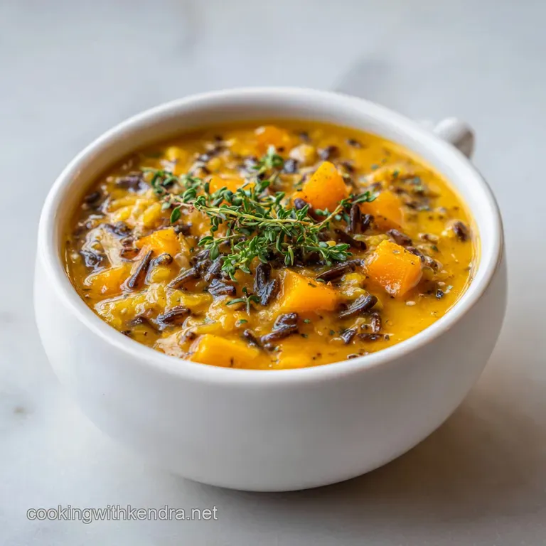 Elegantly swirled pumpkin soup in a white bowl, topped with toasted pumpkin seeds and fresh parsley.