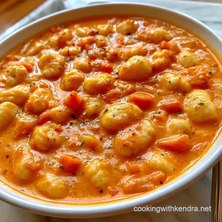A ceramic bowl of hearty vegetable stew with soft dumplings and fresh herbs on a rustic wooden table with a spoon