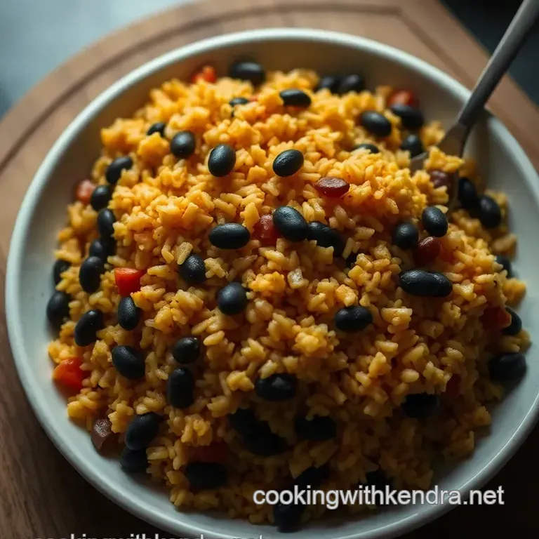 Vibrant Annatto-Spiced Rice and Black Beans presentation