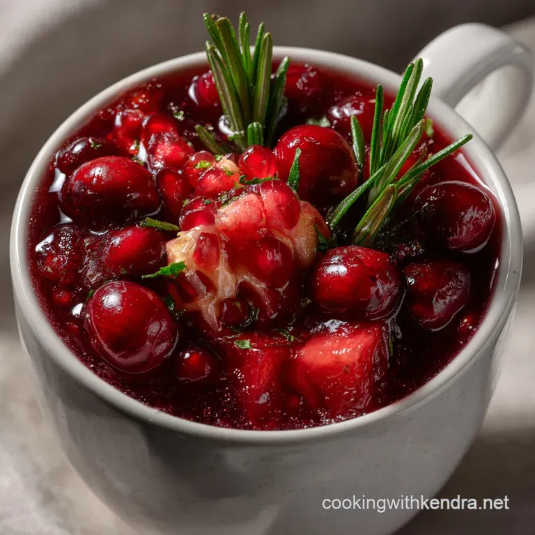 Festive Christmas punch in a crystal glass, rimmed with sugar and a vibrant red cranberry garnish against a snowy backdrop.