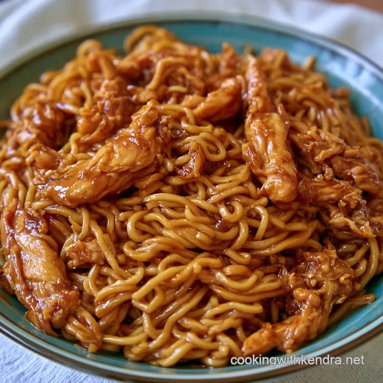 A modern white plate featuring a neat swirl of glossy noodles, colorful veg, and a sprinkle of toasted sesame seeds.