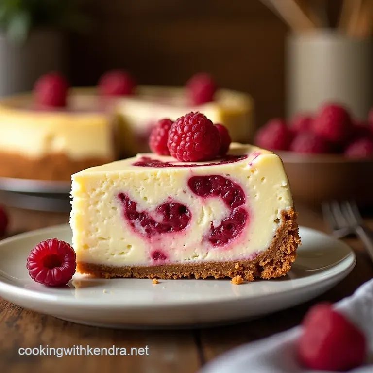The Showstopper White Chocolate Raspberry Swirl Baked Cheesecake presentation