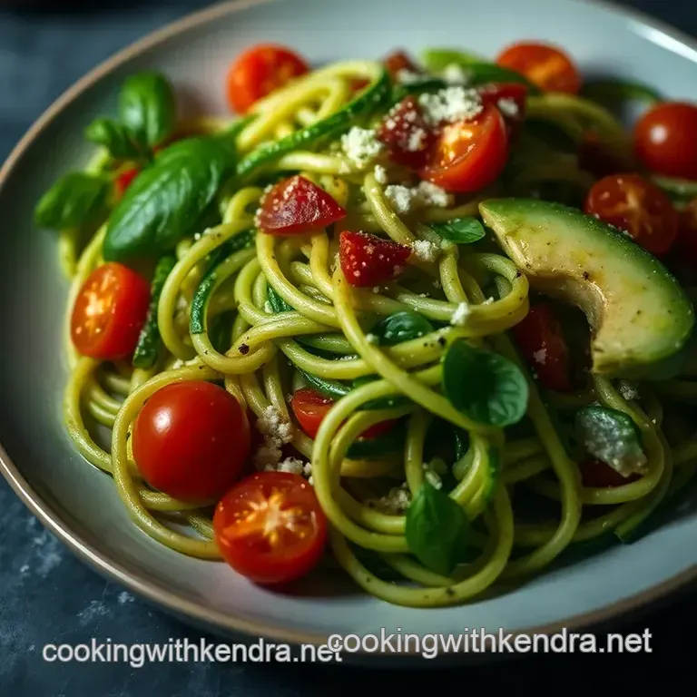 Zesty Uncooked Vegan Zucchini Noodles with Avocado Pesto presentation